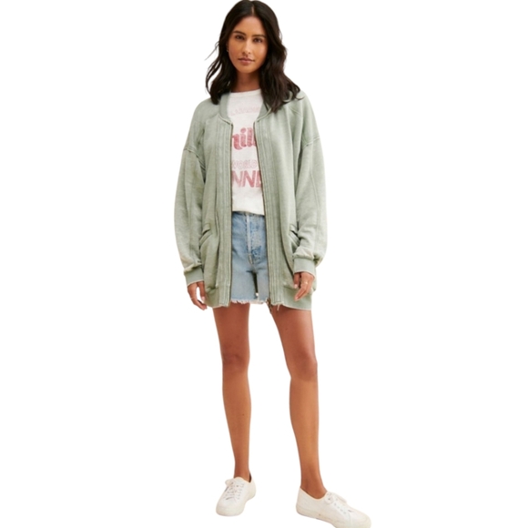 Free People Robby Bomber Jacket in Washed Army NWT - Picture 3 of 13